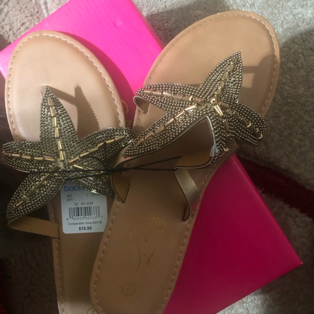 Embellished Starfish Tan Flat Sandals
